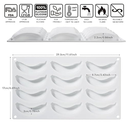 OCPO KITCHEN 3D Banana Shape Silicone Molds for Baking Mousse Cake, 3D Silicone Baking Mold for Candy Pastry Chocolate Truffle Cupcake Jelly Cookie Pudding Cake Decoration Mold, 12-Cavity - style: Banana (12-Cavity)