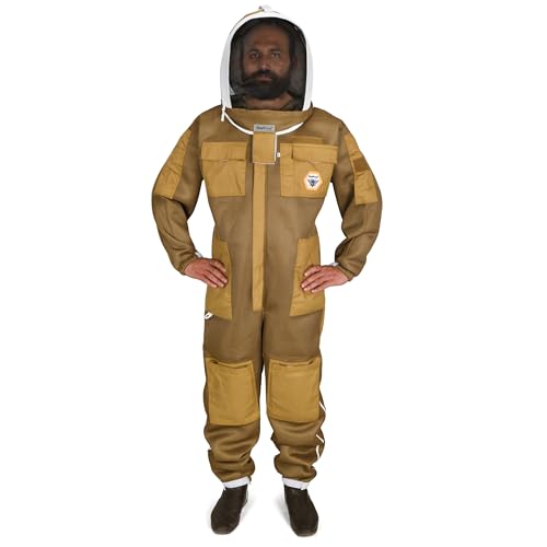 BP-411 Beekeeping Full Suit with Fencing Hat, Breathable Mesh, Sting Protection - Ultra Light Air Mesh - color: Brown, size: X-Large