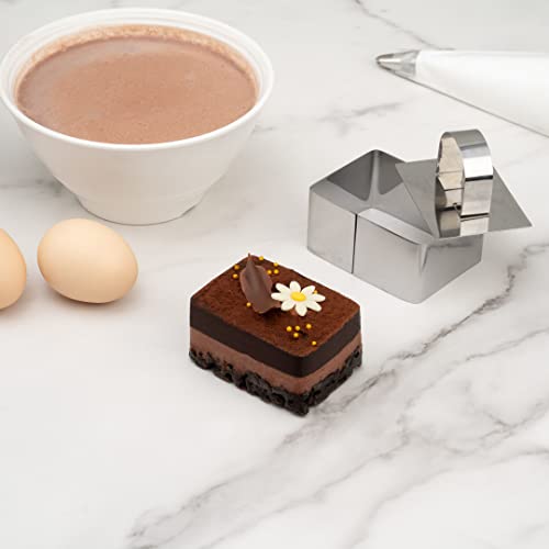 Restaurantware Pastry Tek Rectangle Stainless Steel Pastry Ring Mold - with Press - 3" x 2 1/4" x 1 1/2" - 1 count box - style: Rectangle