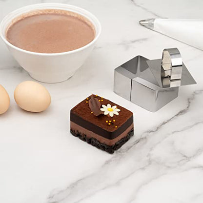 Restaurantware Pastry Tek Rectangle Stainless Steel Pastry Ring Mold - with Press - 3" x 2 1/4" x 1 1/2" - 1 count box - style: Rectangle