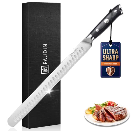 PAUDIN Brisket Knife, 12 Inch Dishwasher Safe Carving Slicing Knife for Meat, Razor Sharp German 1.4116 Steel Smoked Meat Cutter with Non-Slip Ergonomic G10 Handle & Gift Box, Perfect Gifts for Men - size: 12"