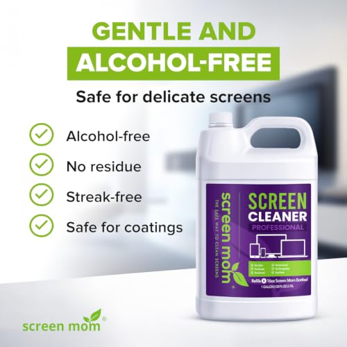 Screen Mom Screen Cleaner Refill with Dispensing Tap, 1-Gallon for Screen Cleaner Spray and Wipe for TV, Computer, Phone, iPad, Car Screen Cleaning Kit Electronic Cleaner Spray - size: 128 Fl Oz (Pack of 1)