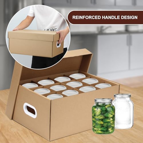 5 Pcs Cardboard Mason Jar Storage Box for 32 oz Regular or Wide Mouth Jars Canning Boxes with Handles and Dividers, 12 Cells Mason Jar Organizer Canning Jar Storage Boxes