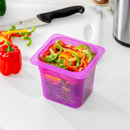 Restaurantware Food Storage Container 1 Pack of 2.3 qt Plastic Stackable Microwave-Safe Bin Dishwasher Safe Freezer Safe Purple Containers for Kitchen Storage - size: 1/6 Size