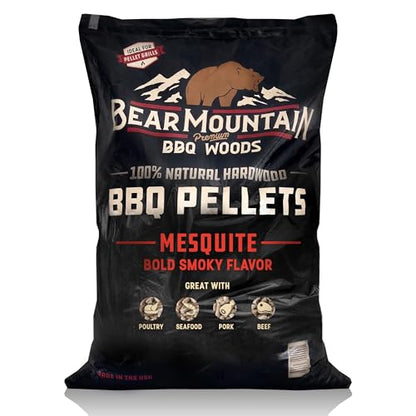 Bear Mountain All Natural Wood Pellets for Smoker, Grill & BBQ, 40 Lbs, Mesquite - Premium Hardwood Barbecue Pellets for Indoor and Outdoor Grilling - size: 40 lb Bag