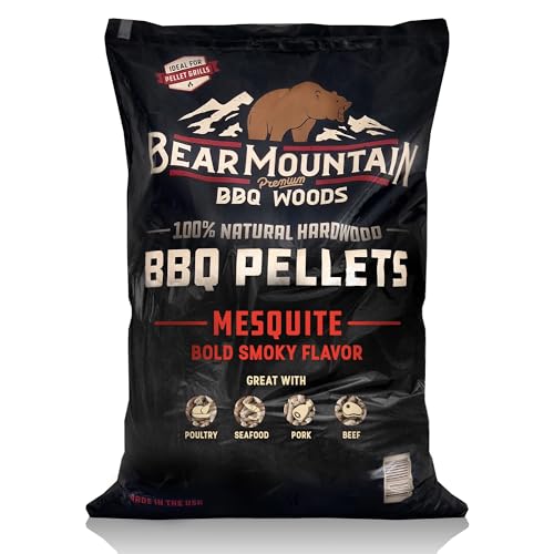 Bear Mountain All Natural Wood Pellets for Smoker, Grill & BBQ, 40 Lbs, Mesquite - Premium Hardwood Barbecue Pellets for Indoor and Outdoor Grilling - size: 40 lb Bag