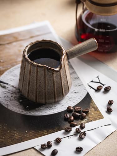 Espresso Cup, Ceramic Espresso Measuring Cup with Handle, Expresso Shots Cups with Spout, Espresso Accessories, 200ML/6 OZ, Dark Agate Red - color: B-Dark Agate Red