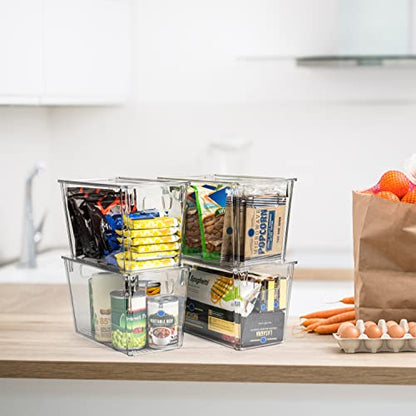 ClearSpace Modern Plastic Storage Bins with Lids – Perfect Kitchen Organization or Pantry Fridge Organizer, 4 Pack, 12.5" x 6" x 7", 9L Capacity Each, BPA Free, Stackable - size: 4 Pack