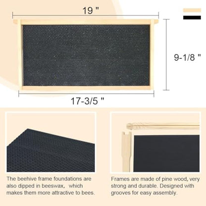 Beehive Frames and Wax Foundations for Deep Brood Box Bee Hives Frames and 100% Beeswax Coated Foundations Sheets Deep Bee Frames and Foundations 10 Pack - size: 10-Pack