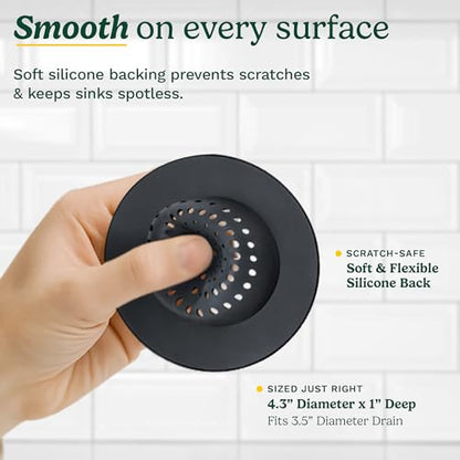 Cuisinart Sink Strainers- 2 Pack Kitchen Sink Drain Strainer & Food Catcher with Enamel-Coated Stainless Steel Rim and Silicone Base, Fits Standard 3.5" Drains, Outer Diameter 4.35", Scratch-Safe - color: Brushed Steel