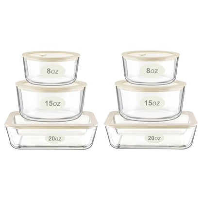 Urban Green Glass Food Container Set with Glass Lid, 6 Pack, Food Storage Containers Set, Airtight, LeakProof, Micowave Safe, 100% Plastic Free, Meal Prep Containers (White Color) - color: White Sand-6P