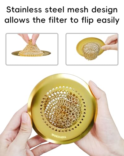 Wokdada Gold Sink Strainer, Reversible Mesh Sink Strainer with 304 Stainless Steel, Revolutionary Anti-Rust Kitchen Sink Drain Strainer Food Catcher for Garbage Disposal Without Clogging - color: Yellow