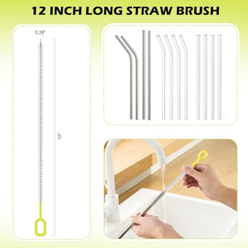 2 Pack 14 Inch Bottle Brush & 12 Inch Straw Brush Cleaner Set - Heavy Duty Kitchen Bottle Brushes for Cleaning Water Bottles, Mugs, Sippy Cups & Tumblers, Lab Use (Large) - size: with 10mm Straw Brush