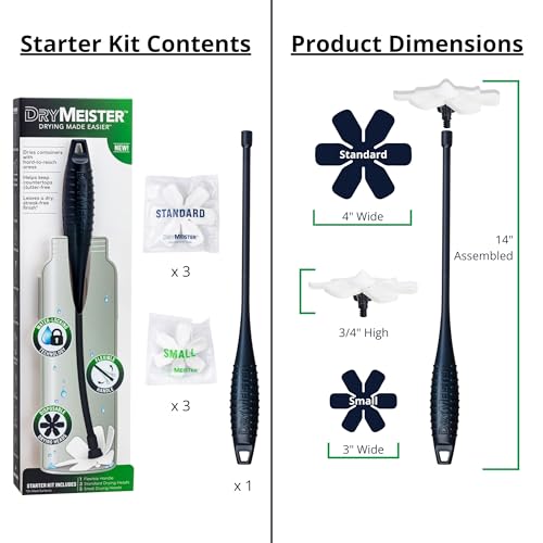 Bottle Drying Wand for Water Bottles & Narrow Openings (>1.25"), Removes Residual Drops - size: Starter Kit