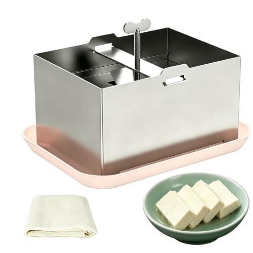 Stainless Steel Tofu Press with Presser Towel & Drip Tray – DIY Tofu Maker for Homemade Firm Tofu, Paneer & Cheese – Effortless Water Removal for Enhanced Texture & Flavor - size: 6.3 x 4.72 Inches