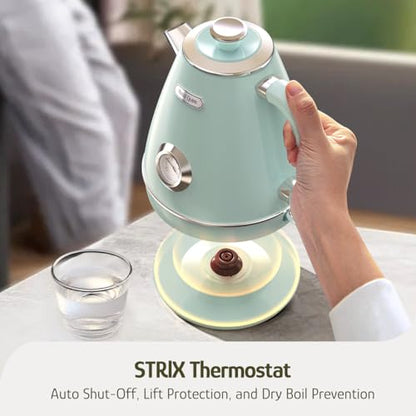 Hazel Quinn Retro Electric Kettle - 1.7 Liters / 57.5 Ounces Tea Kettle with Thermometer, All Stainless Steel, 1200 Watts Fast Boiling, BPA-free, Cordless, Automatic Shut Off - Mint Green - color: Mint Green