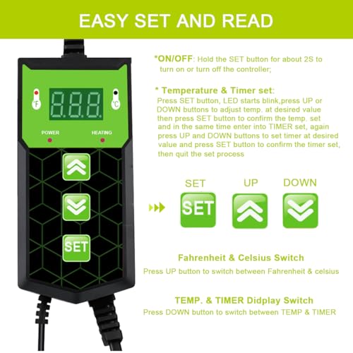 2 Pack Seedling Heat Mat 10X20.75`` with Thermostat Durable Waterproof Warm Hydroponic Plant Heating Pad with Temperature Control Auto Off Timer for Seed Starting Germination Plant Propagation