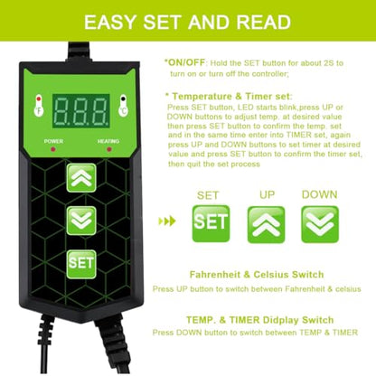 2 Pack Seedling Heat Mat 10X20.75`` with Thermostat Durable Waterproof Warm Hydroponic Plant Heating Pad with Temperature Control Auto Off Timer for Seed Starting Germination Plant Propagation
