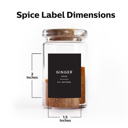 230 Black Spice Labels by ThreeKin | Waterproof & Oil-Resistant Pre-Printed Stickers for Spice Jars | Durable, BPA-Free Seasoning Labels | Easy-Clean, No-Residue Design | Proudly Female & USA Owned - color: Black