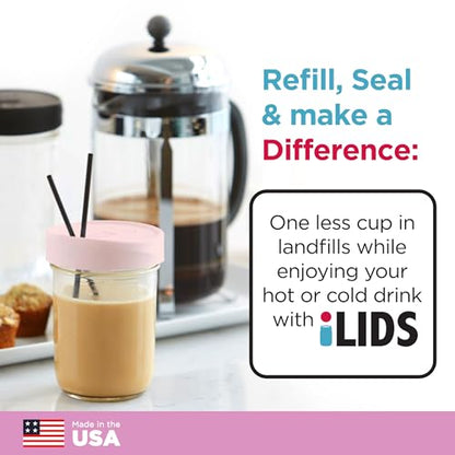 Wide-Mouth Mason Jar Drink Lid - USA Made, BPA-Free, Spill-Resistant for Coffee, Cold Brew & Iced Tea - Fits 3 3/8 in Ball & Kerr Wide Mouth - Pack of 2 - color: Pale Pink