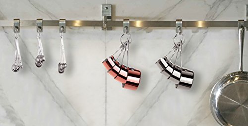 New Star Foodservice 43136 Stainless Steel 1/8 Measuring Spoons, Set of 6, Narrow Rectangular Measuring Spoon Set with Wall Mount Hook for Spices, Baking, Cooking, Silver