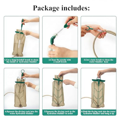 Patelai 8 in 1 Hydration Bladder Cleaning Kit Includes 3 Different Brushes and Drying Collapsible Bladder Frame, Water Reservoir Backpack Cleaning Kit - color: Blue and Green