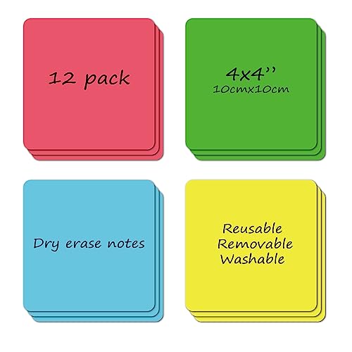 Dry Erase Sticky Notes Reusable Labels for Storage Bins Organizing Jar Pantry, Waterproof Removable Label Stickers for Kitchen Office School All Purpose Use (4x4 inches), Dry Erase Sheets - color: 4x4 Inches - Multi Color
