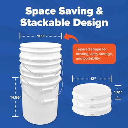 ePackageSupply 5 Gallon Bucket - Food Grade Bucket, Metal Handle Grip, BPA-Free, Heavy-Duty 90 Mil HDPE Plastic Pail, Stackable Utility Container, Made in USA, Lid Not Included, White, 3 Packs - color: White, size: 3 Packs