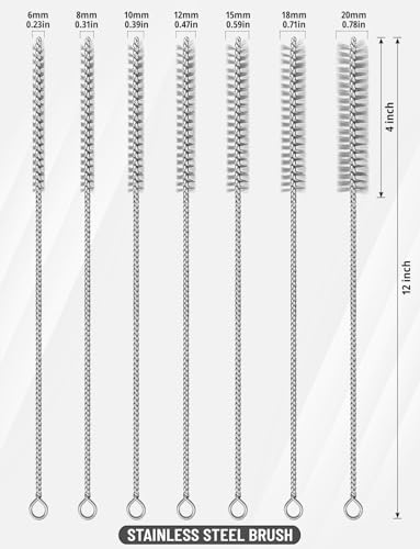 7pcs Stainless Steel Brushes Set, 12 inch Pipe Cleaner Brush，Parts Cleaning Brush Bore Brushes for Tubes, Cylinders, Bottle, Auto Parts (6mm/8mm/10mm/12mm/15mm/18mm/20mm) - style: StainlessSteelBrushe7PCS