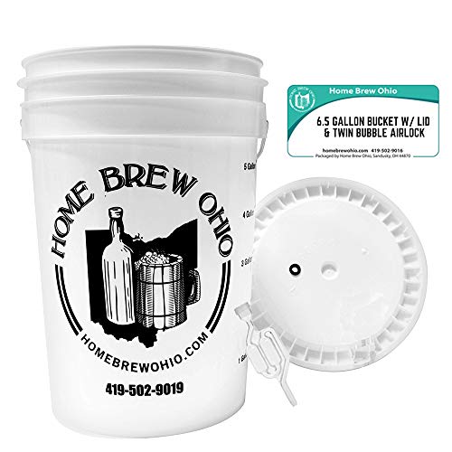 Home Brew Ohio 6.5 Gallon Fermenting Bucket with Grommeted Lid and Twin Bubble Airlock