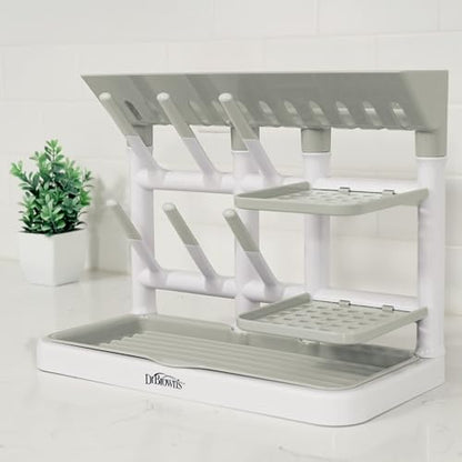 Dr. Brown's Drying Tower, Stand-Up Drying Rack, Countertop Baby Bottle Drying with Organized Storage for Baby Essentials, Space Saving Vertical Rack, Gray/White - style: Gray/White Rack