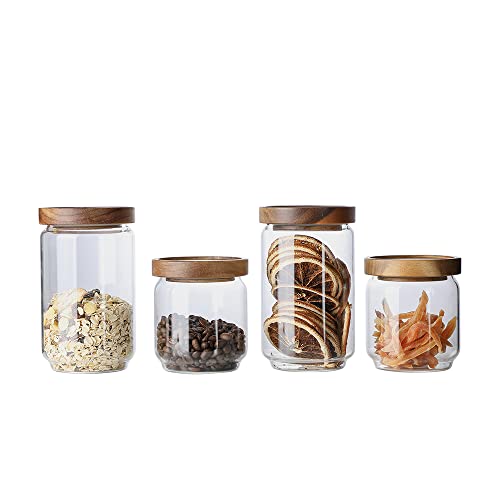 Glass Jar with Lid, Airtight Food Storage Containers Glass Set for Coffee Beans| Sugars| Candy, 4 Pack - color: 15oz+25oz*2