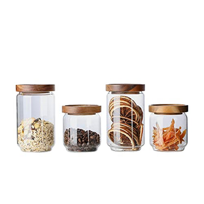 Glass Jar with Lid, Airtight Food Storage Containers Glass Set for Coffee Beans| Sugars| Candy, 4 Pack - color: 15oz+25oz*2