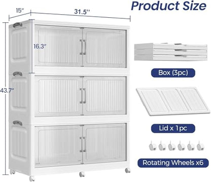 Extra Large Stackable Storage Bins with Lid, 200Gal/800QT Foldable Collapsible Storage Box with Doors, Wheels and Drawers, Plastic Closet Organizer Container for Kitchen, Bedroom, Dorm, 5Pack - size: 40Gal-5Pack