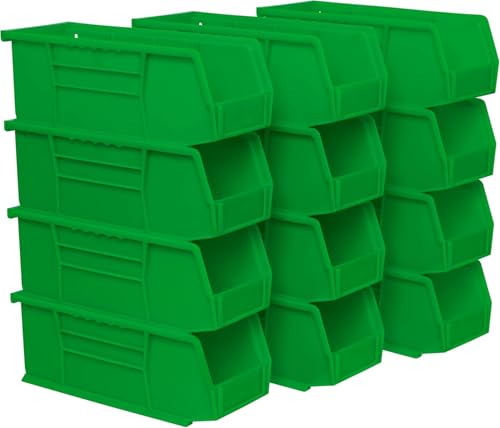 Akro-Mils 30224 AkroBins Plastic Storage Bins, Space-Saving Stackable Bins for Garage, Pantry, Craft Organization, 11" L x 4" W x 4" H, Green, 12-Pack - color: Green
