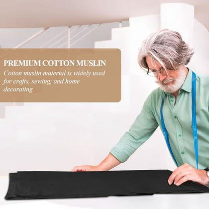PEASUG 100% Cotton Muslin Fabric, 59 Inch X 5 Yards Muslin Fabric by The Yard, Medium Weight Draping Fabrics Suitable for Sewing Embroidery, Garments, Crafts Material-Black - color: Black, size: 5 Yards