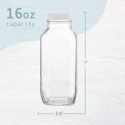 kitchentoolz 16 oz Glass Milk Bottle with Lid - Glass Jars with Airtight Lid used for Milk Container, Yogurt, Smoothies, Juice, Kefir, & Water -2 Pack 16 oz Glass Bottles with Lids - color: 16oz, style: 2 Pack