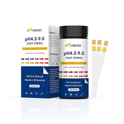 Urine pH Test Strips, 150 Count | pH 4.5-9 Range Indicator, Accurate Urinalysis, pH Monitoring, With Color Chart
