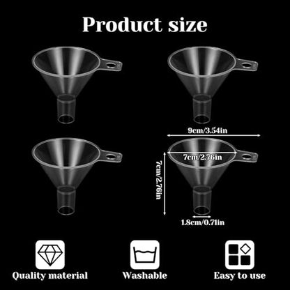 Small Funnels, 4 Pcs 2.56'' Funnels for Kitchen Use Filling Bottles Mini Clear Funnel for Filling Small Bottles Tiny Funnel for Lab, Kitchen, Water Bottle, Powder Oils