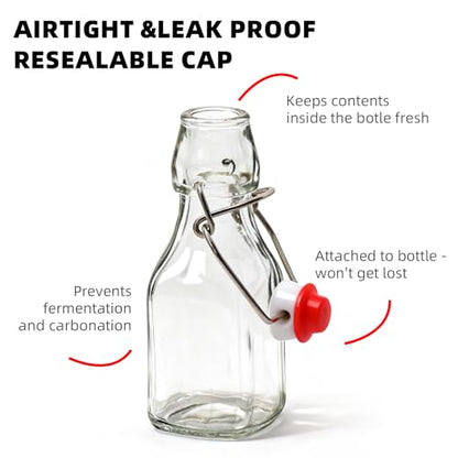 1Pc (4oz square red lid) clear Swing Top Brewing Bottles with Leak Proof Easy Caps, Glass Beer Bottle Flip Top Bottles For Kombucha, Kefir, Vanilla Extract, Beer (4oz square red lid)