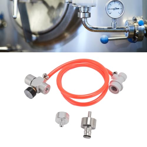 Mini Keg Regulator, Automatic Stainless Steel CO2 Pressure Regulator with 1m Red Hose for Homebrew, Coffee, Soda