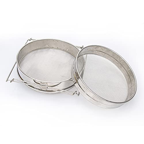 Stainless Steel Honey Strainer Double Sieve Debris Extractor Mesh Filter Beekeeping Equipment Tools, Fine/Coarse Mesh Filters Out Bee Pollen, Impurities