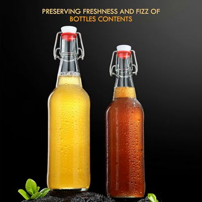 YEBODA Swing Top Glass Bottles 16oz Flip Top Beer Brewing Bottle with Stopper for Home Brewing 2nd Fermentation,Kombucha,Kefir,Vanilla Extract,Juice,Tea,Beverages,Soda,Oil,Vinegar,Limoncello, 8 Pack