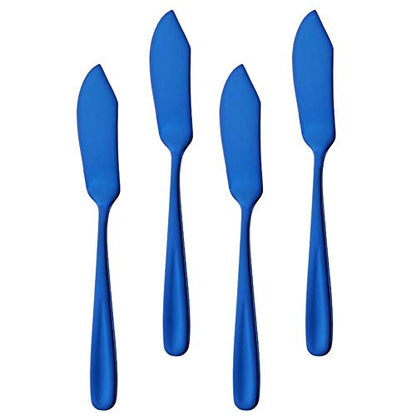 Stainless Steel 18/10 Cheese Desert Knives, Set of 4, Baikai Breakfast Butter Knife, Slicer Sandwich Spreader (Blue) - color: Blue