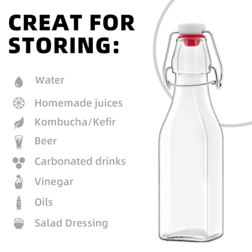 1Pc(8.5oz Square) clear Swing Top Brewing Bottles with Leak Proof Easy Caps, Glass Beer Bottle Flip Top Bottles For Kombucha, Kefir, Vanilla Extract, Beer (8.5oz Square) - size: 8.5 Ounces