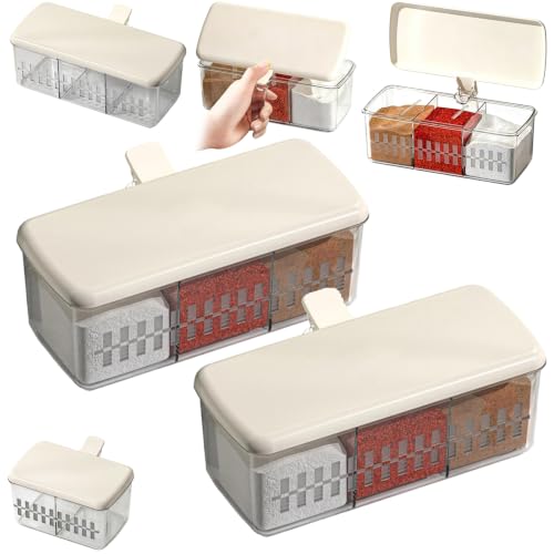 Clear Seasoning Box,Clear Divided Spice Seasoning Box with Flip Lid, Food-Grade,Transparent Design,Seasoning Storage Container Condiment Jars Spice Box Set (2 PCS - 3 Compartments) - color: 2 PCS - 3 Compartments