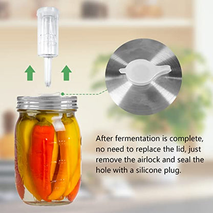 Artcome 28 Pcs Fermentation Kit-5 Stainless Steel Fermentation Lids, 5 Glass Weights, 5 Airlocks, 6 Silicone Rings, 6 Silicone Grommet, 1 Silicone Tong for Wide Mouth Mason Jar(Jars Not Included)