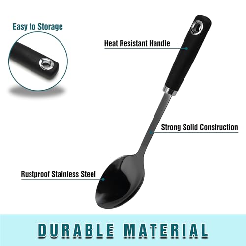 Black Stainless Steel Cooking Spoon, Solid Serving Spoon and Basting Spoon with Ergonomic Handle for Stirring, Mixing, Serving and Sauces, Dishwasher Safe - color: Z-Black Spoon
