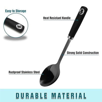 Black Stainless Steel Cooking Spoon, Solid Serving Spoon and Basting Spoon with Ergonomic Handle for Stirring, Mixing, Serving and Sauces, Dishwasher Safe - color: Z-Black Spoon