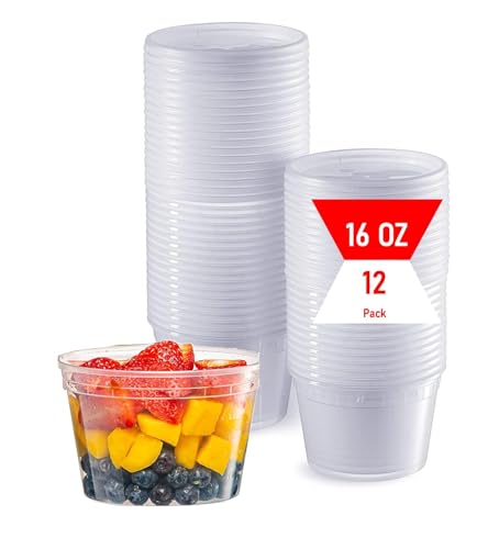 Mr Miracle 16 oz Clear Deli Containers with Lids. Pack of 12. Airtight Reusable Plastic Food and Multi-Purpose Containers. Microwave, Freezer and Dishwasher Safe - color: 12 Pack, size: 16 Ounce